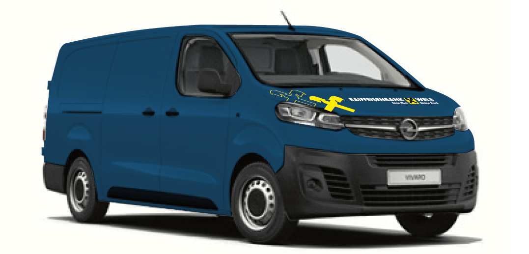 Seitliche Ansicht des DankeTransporter der Raiffeisen Bank Wels